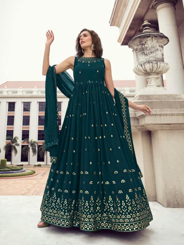 teal blue georgette sequence gown