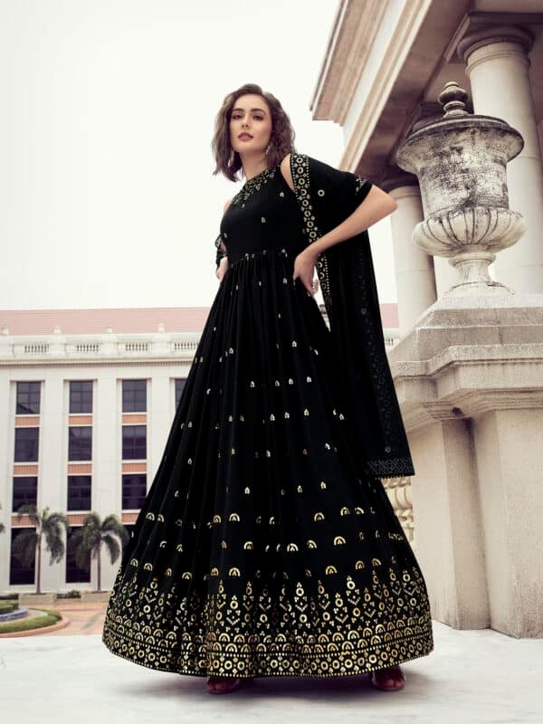 black georgette sequence gown