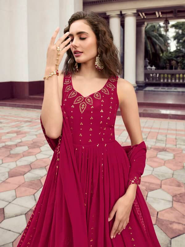 hot pink georgette sequence gown